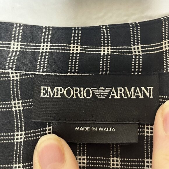 Emporio Armani Black White Check Print 100% Silk Button Front Blouse 40/ US 4 - Picture 4 of 9